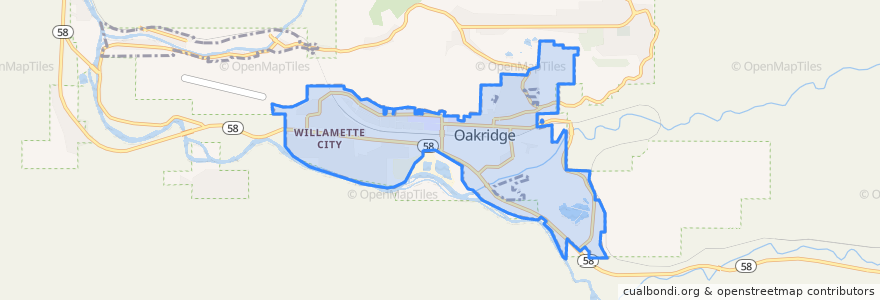 Mapa de ubicacion de Oakridge.