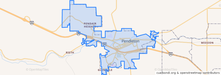 Mapa de ubicacion de Pendleton.