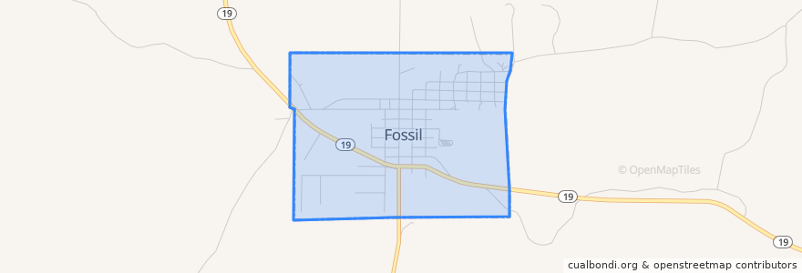 Mapa de ubicacion de Fossil.