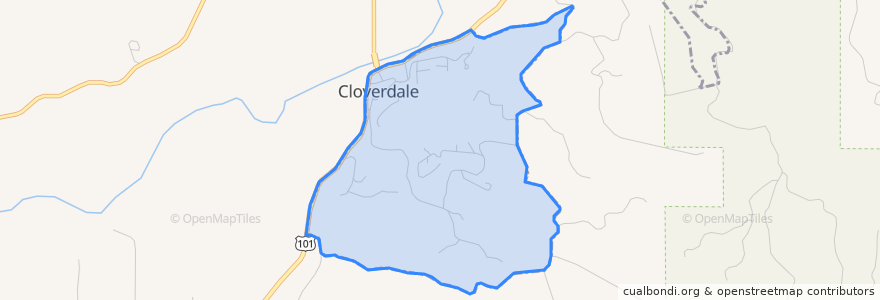 Mapa de ubicacion de Cloverdale.