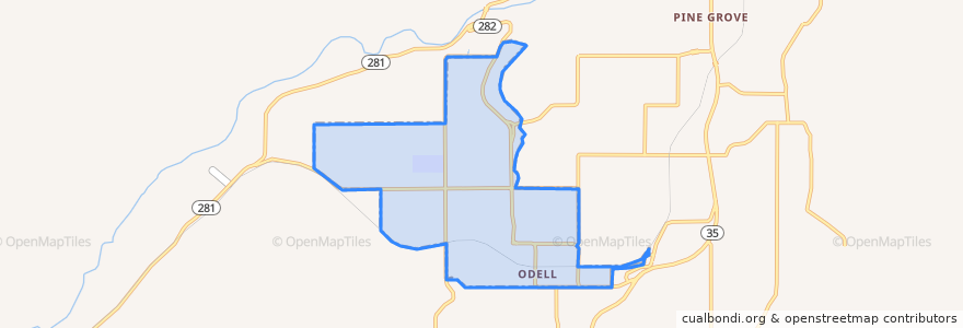 Mapa de ubicacion de Odell.