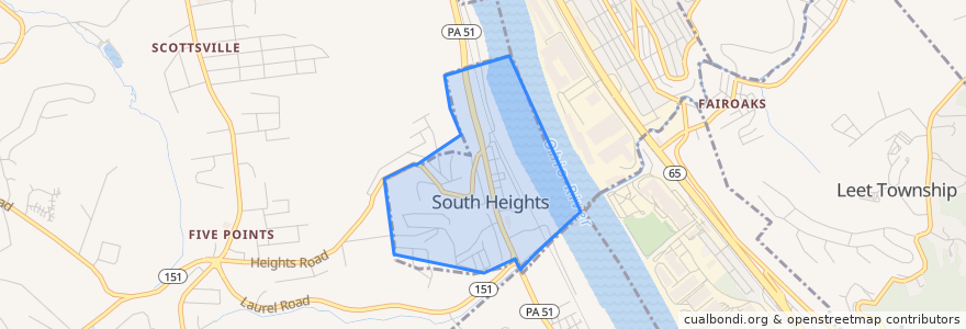 Mapa de ubicacion de South Heights.