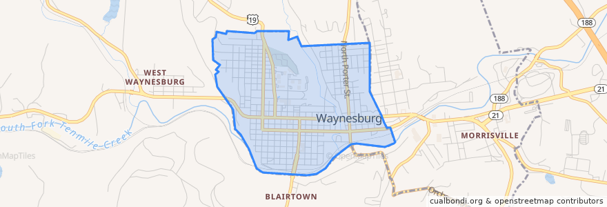 Mapa de ubicacion de Waynesburg.
