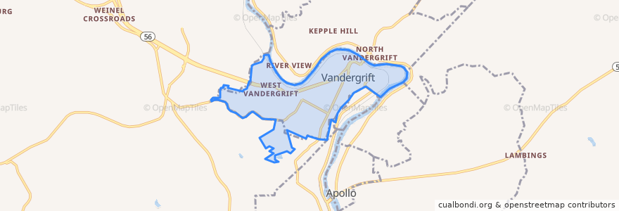 Mapa de ubicacion de Vandergrift.