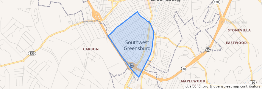 Mapa de ubicacion de Southwest Greensburg.
