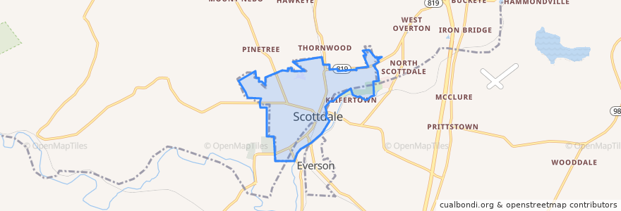 Mapa de ubicacion de Scottdale.