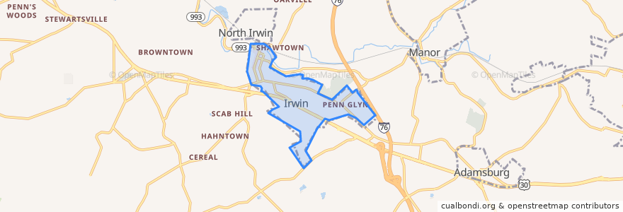 Mapa de ubicacion de Irwin.