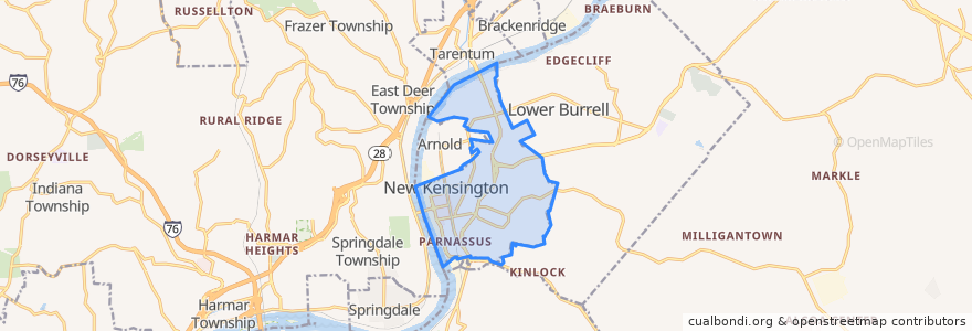 Mapa de ubicacion de New Kensington.