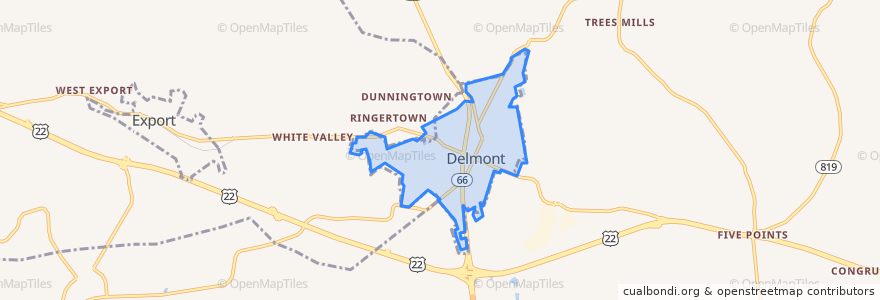 Mapa de ubicacion de Delmont.