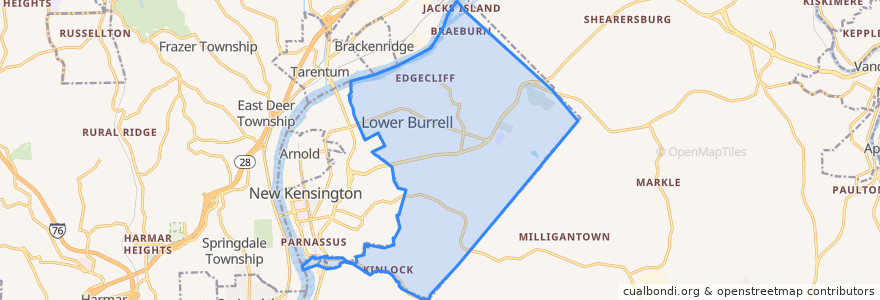 Mapa de ubicacion de Lower Burrell.