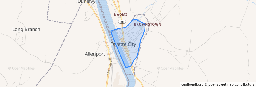 Mapa de ubicacion de Fayette City.