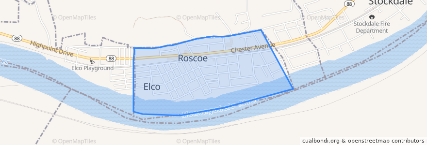 Mapa de ubicacion de Roscoe.