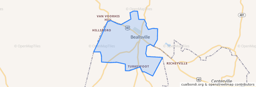 Mapa de ubicacion de Beallsville.