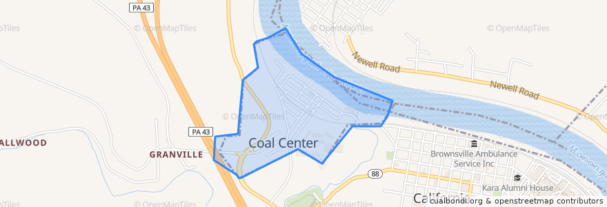 Mapa de ubicacion de Coal Center.