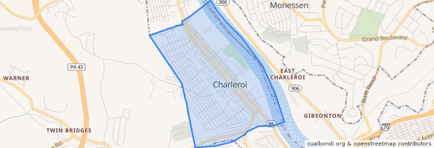 Mapa de ubicacion de Charleroi.