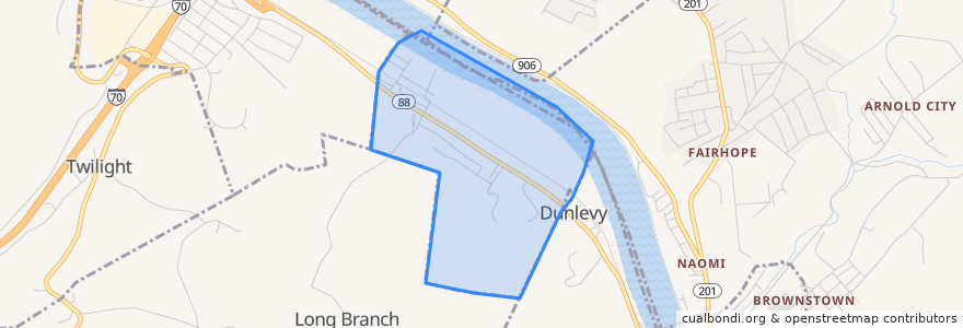 Mapa de ubicacion de Dunlevy.