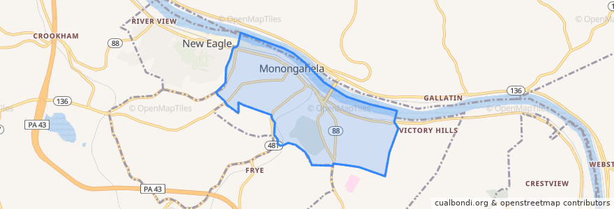 Mapa de ubicacion de Monongahela.
