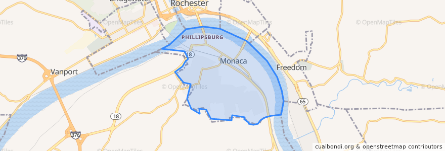Mapa de ubicacion de Monaca.