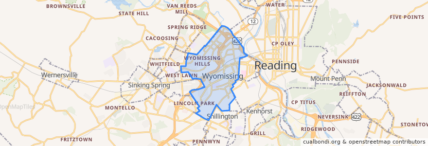 Mapa de ubicacion de Wyomissing.