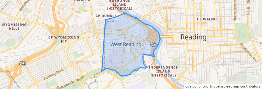 Mapa de ubicacion de West Reading.