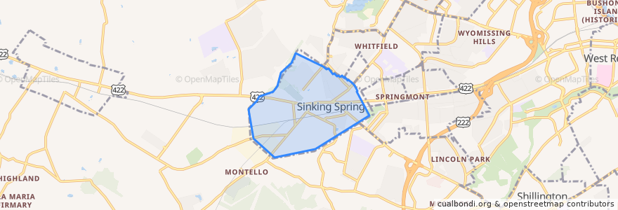 Mapa de ubicacion de Sinking Spring.