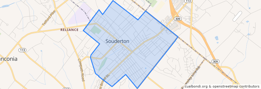 Mapa de ubicacion de Souderton.