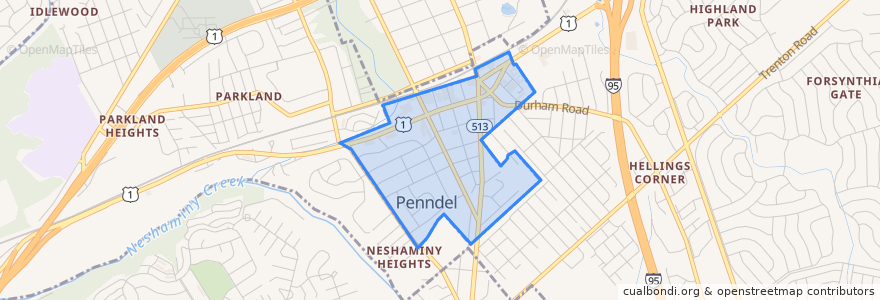 Mapa de ubicacion de Penndel.