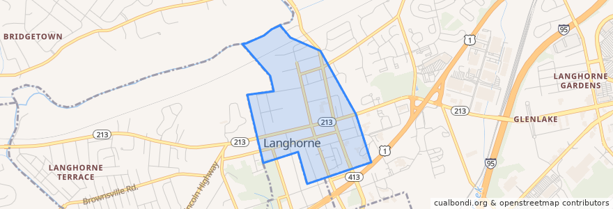 Mapa de ubicacion de Langhorne.
