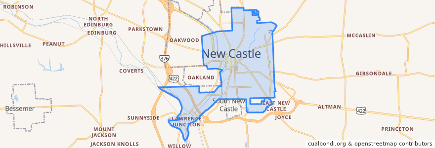 Mapa de ubicacion de New Castle.