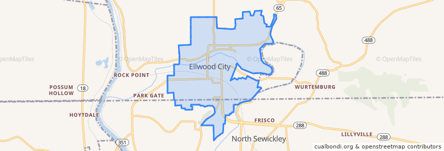 Mapa de ubicacion de Ellwood City.
