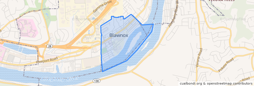 Mapa de ubicacion de Blawnox.