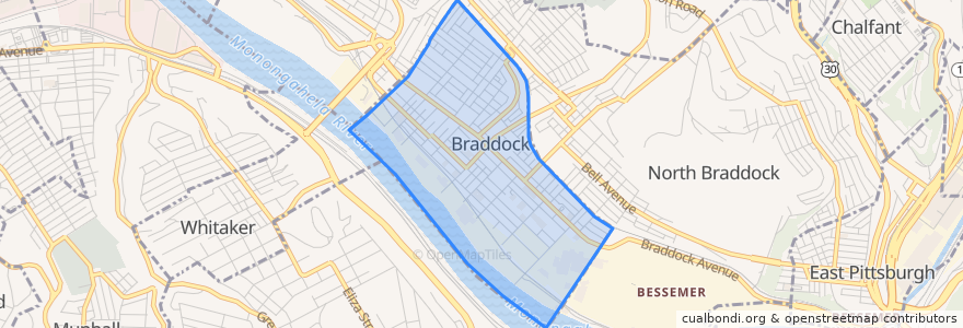 Mapa de ubicacion de Braddock.