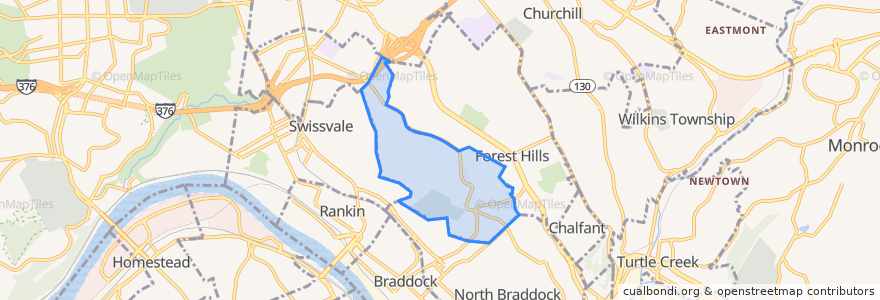 Mapa de ubicacion de Braddock Hills.