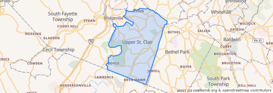 Mapa de ubicacion de Upper St. Clair.