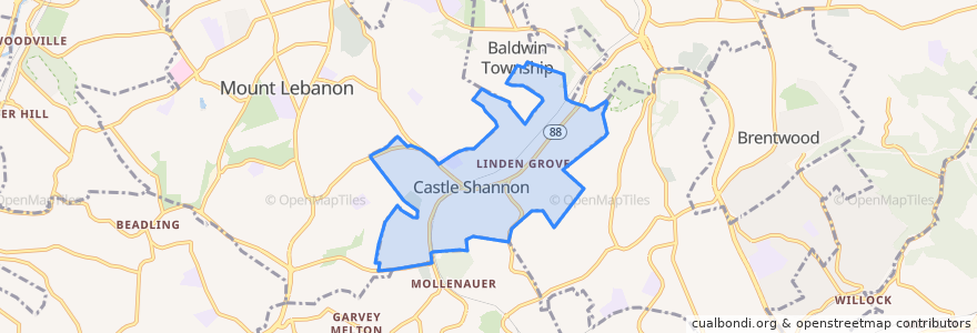 Mapa de ubicacion de Castle Shannon.