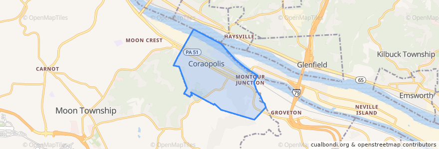 Mapa de ubicacion de Coraopolis.