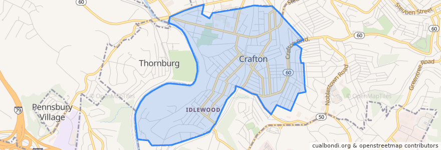 Mapa de ubicacion de Crafton.