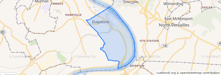 Mapa de ubicacion de Duquesne.