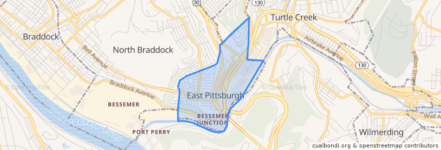 Mapa de ubicacion de East Pittsburgh.