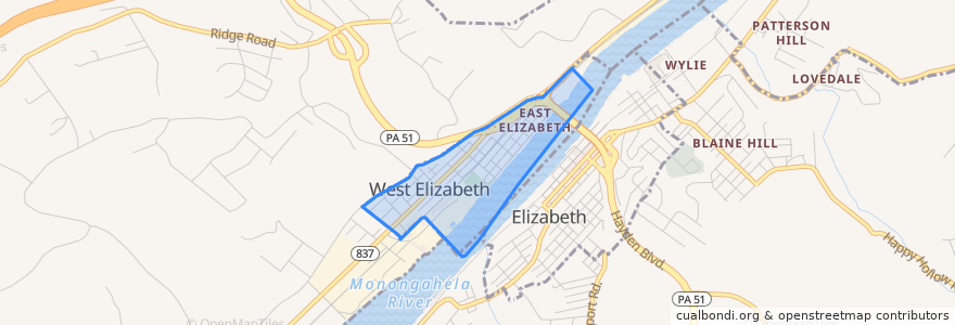 Mapa de ubicacion de West Elizabeth.