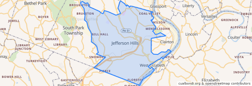 Mapa de ubicacion de Jefferson Hills.