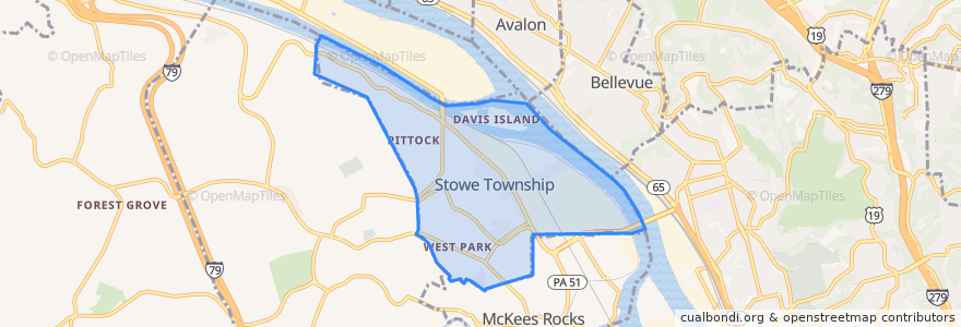 Mapa de ubicacion de Stowe Township.