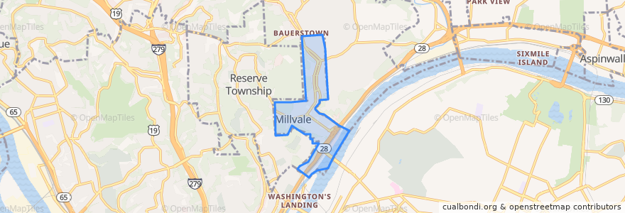 Mapa de ubicacion de Millvale.