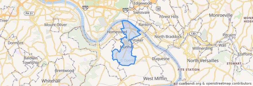Mapa de ubicacion de Munhall.