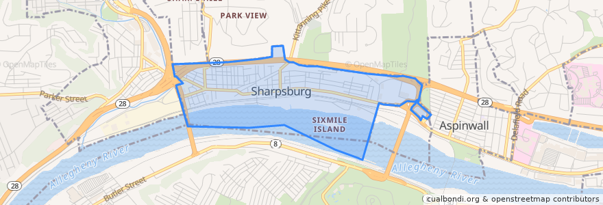 Mapa de ubicacion de Sharpsburg.