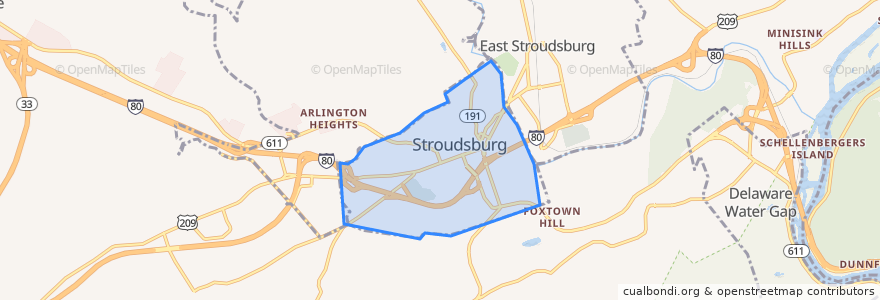 Mapa de ubicacion de Stroudsburg.