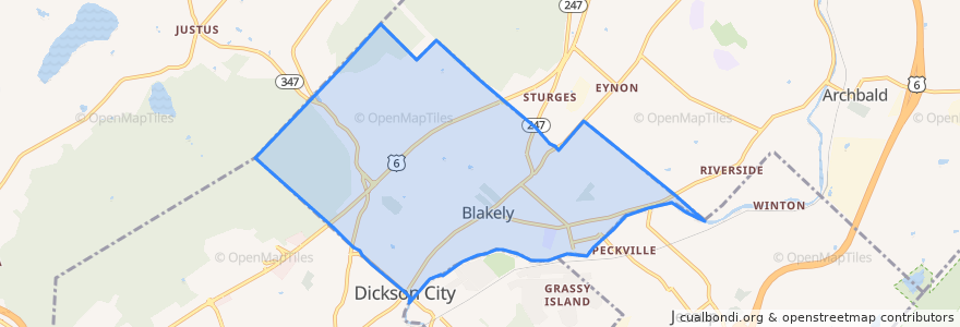 Mapa de ubicacion de Blakely.