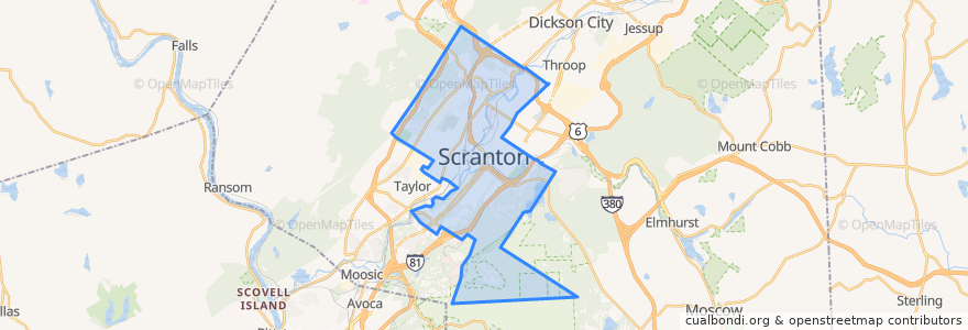 Mapa de ubicacion de Scranton.