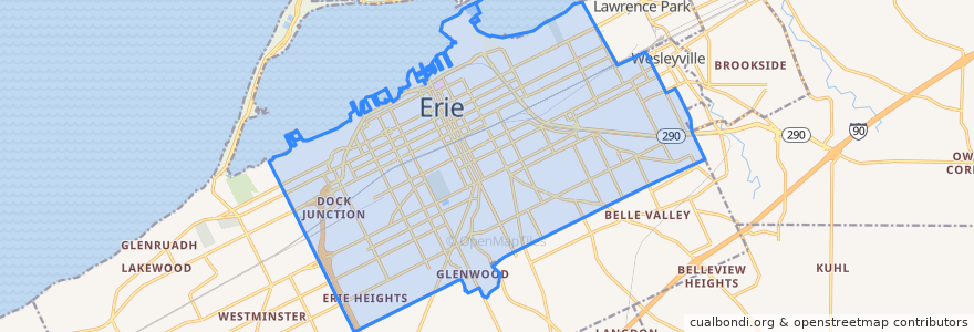Mapa de ubicacion de Erie.