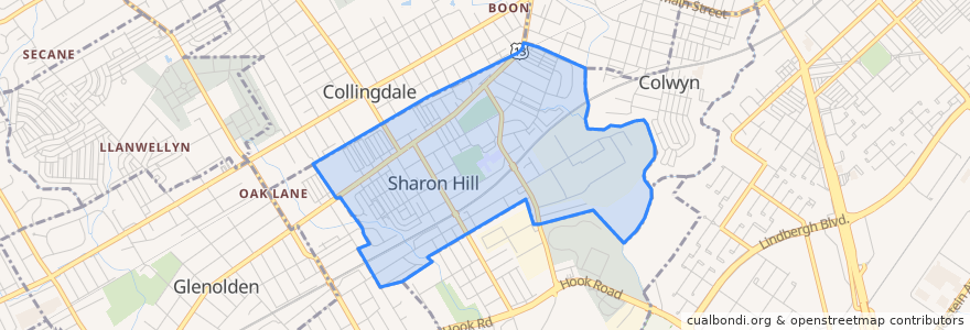 Mapa de ubicacion de Sharon Hill.